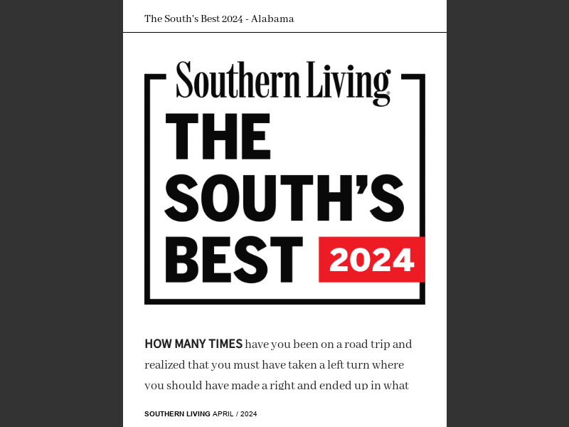 Southern Living April 2024The South's Best 2024 Alabama